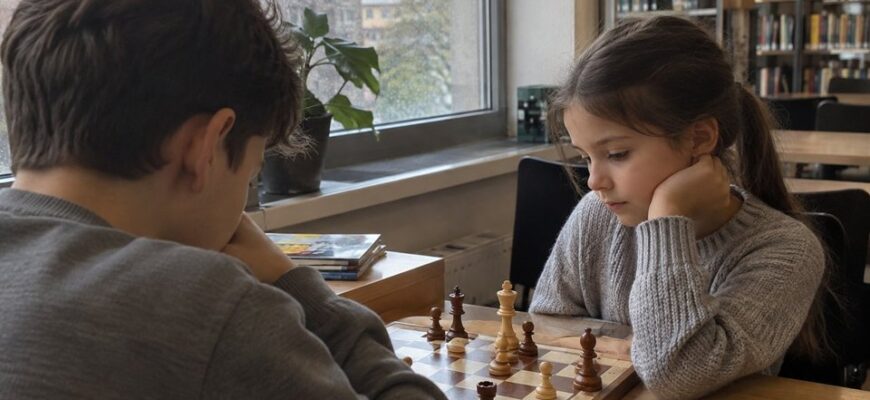 Children exploring chess moves on a chessboard
