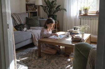 A girl working on a puzzle at a low table