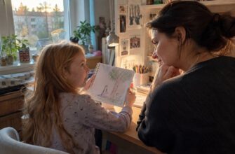 A child showing a parent her problem-solving sketch